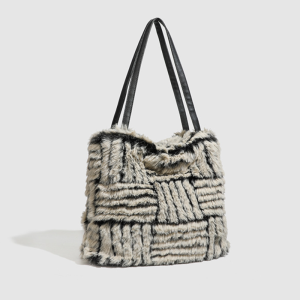 Sacs À Bandoulière Carrés Pour Femmes, Style Décontracté, En Imitation Fourrure À Rayures Duveteuses h5 Image2