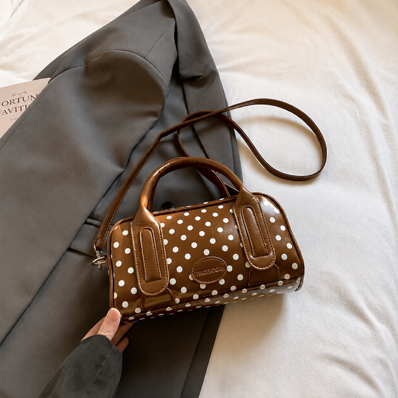 Sacs À Main Carrés Pour Femmes, Style Parisien Chic, Imprimé À Pois Unis, En Pu De Qualité Supérieure Image5