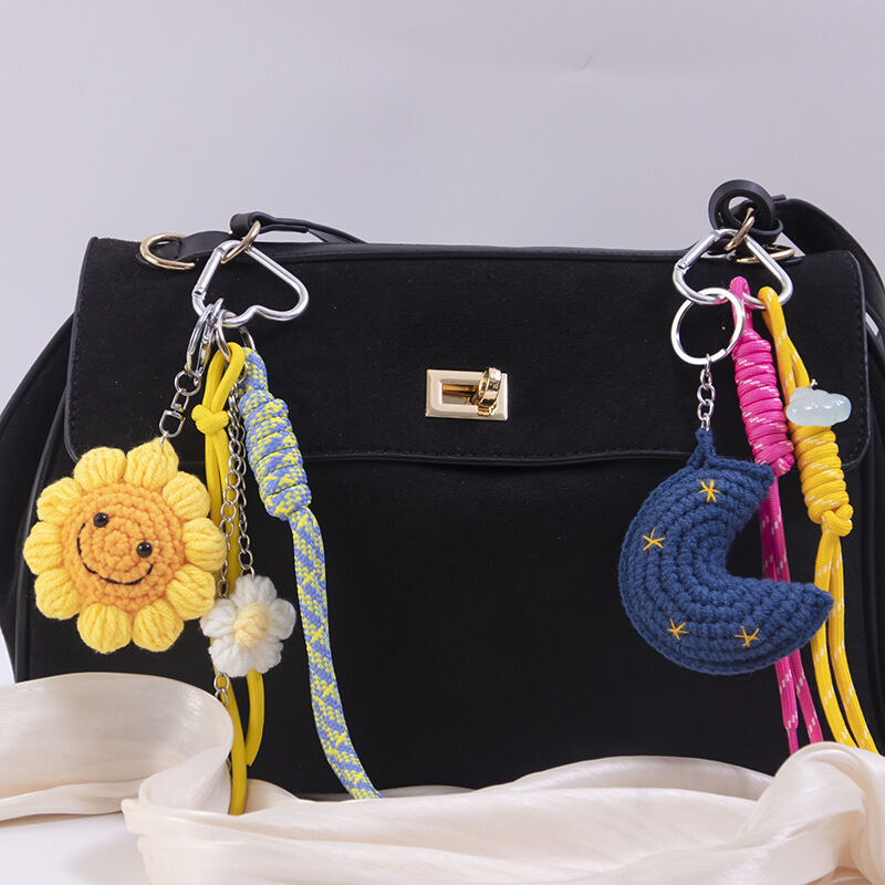 Breloques De Sac En Polyester Lune, Torsadées, Fleurs Mignonnes, Couleurs Assorties, Collection Simple Series Image5