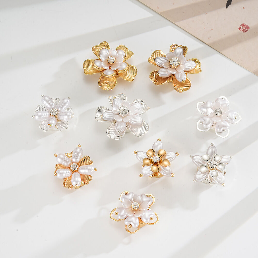 Boutons De Manchette Luxueux Et Élégants En Perles D'Imitation, Strass Et Perles Artificielles, Ornés De Fleurs. Image3