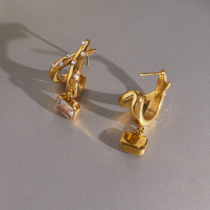 Boucles D'Oreilles Pendantes Pour Femme, Forme Géométrique, En Acier Inoxydable, Couleur Or, Étanches, Ornées De Strass Et De Zircon. h5 Image3
