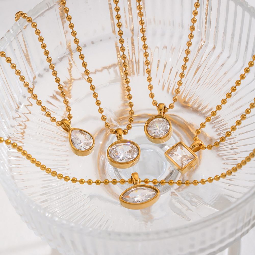 Colliers Pendentifs Pour Femmes En Acier Inoxydable Étanche, Forme Géométrique, Couleur Or Image2
