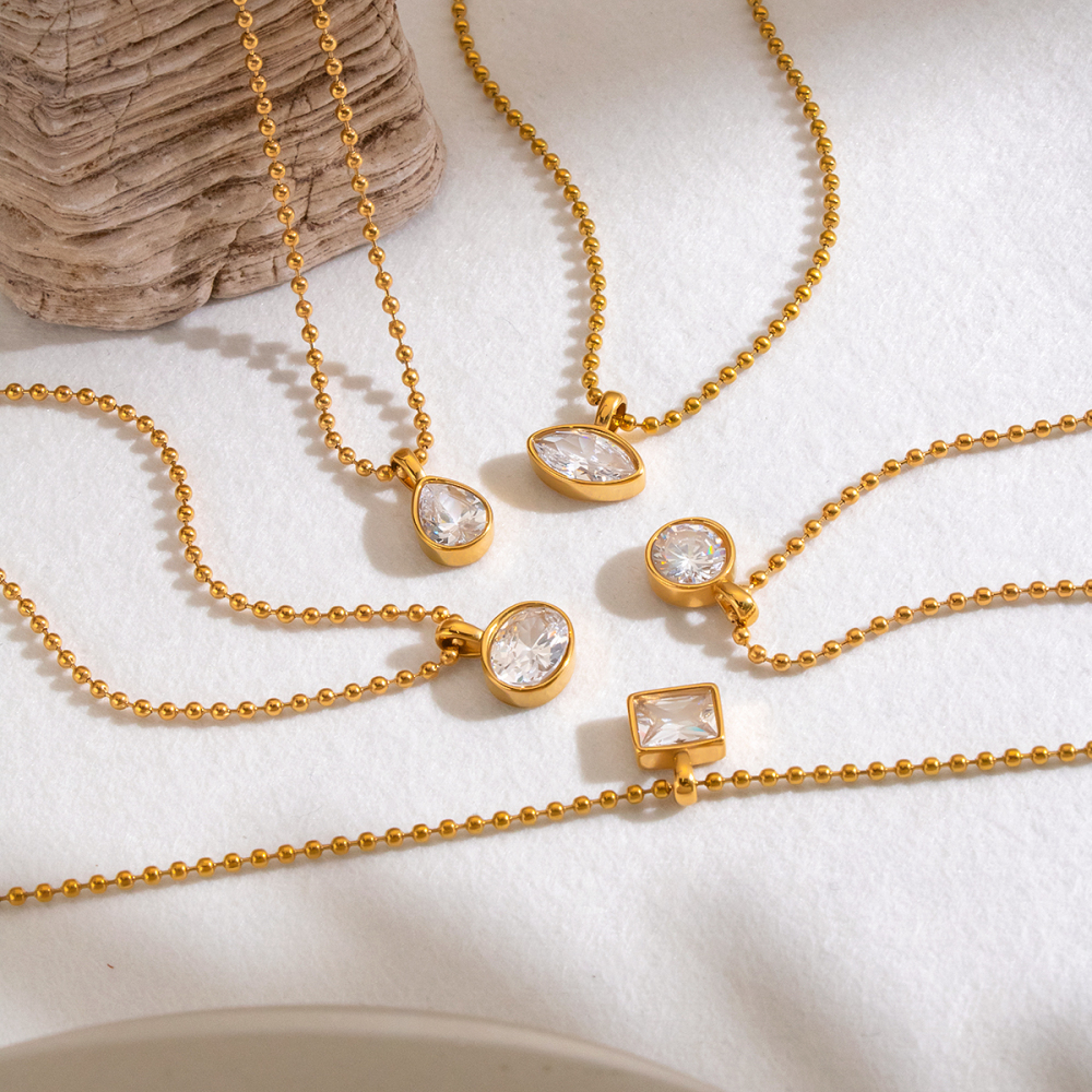 Colliers Pendentifs Pour Femmes En Acier Inoxydable Étanche, Forme Géométrique, Couleur Or Image4