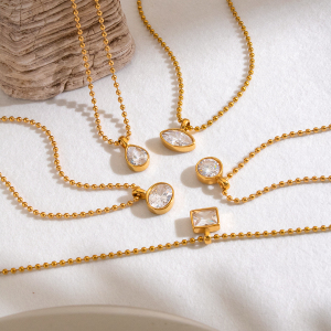 Colliers Pendentifs Pour Femmes En Acier Inoxydable Étanche, Forme Géométrique, Couleur Or h5 Image4