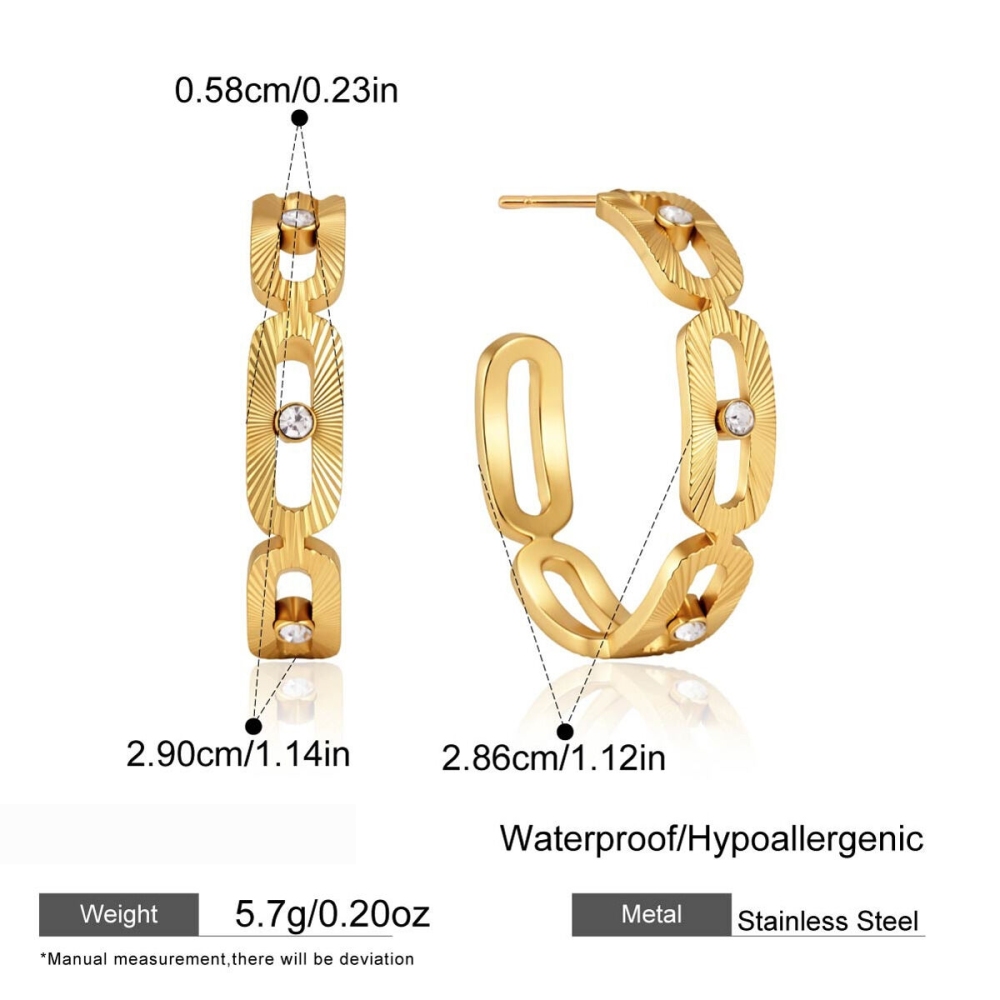 Boucles D'Oreilles Puces Pour Femmes, En Acier Inoxydable Doré, Imperméables, De Forme Géométrique Ajourée Et Ornées De Strass.