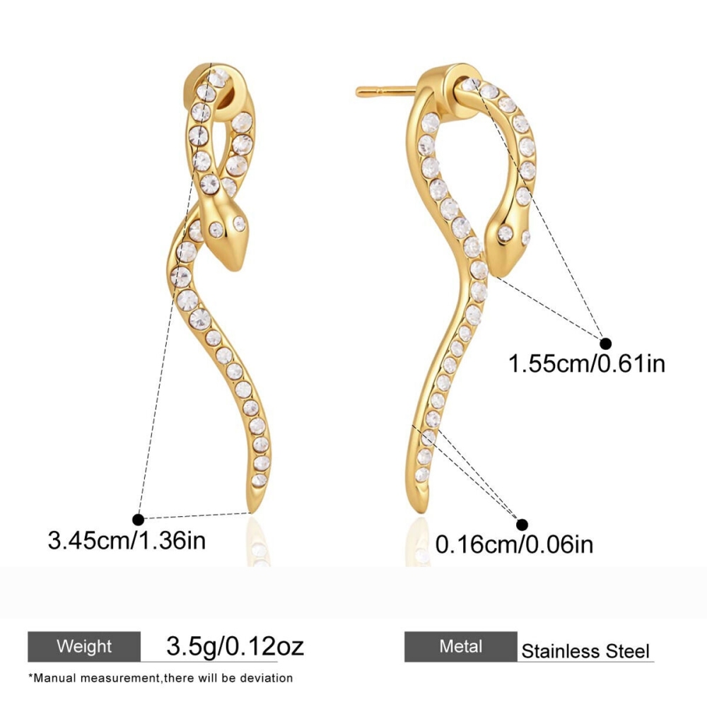 Boucles D'Oreilles Puces Pour Femmes En Acier Inoxydable Doré, Forme Serpent, Étanches, Ornées De Strass 