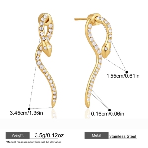Boucles D'Oreilles Puces Pour Femmes En Acier Inoxydable Doré, Forme Serpent, Étanches, Ornées De Strass h5 