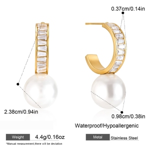 Boucles D'Oreilles Puces Élégantes Pour Femmes, En Acier Inoxydable Imperméable, Avec Zircon Et Perles Artificielles. h5