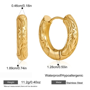 Boucles D'Oreilles Créoles Rétro À Motif Floral En Acier Inoxydable Étanche Pour Femmes h5 