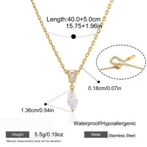 Colliers Pendentifs Pour Femmes En Acier Inoxydable, Couleur Or, En Forme De Goutte Simple, Étanches, Avec Zircon. h5 