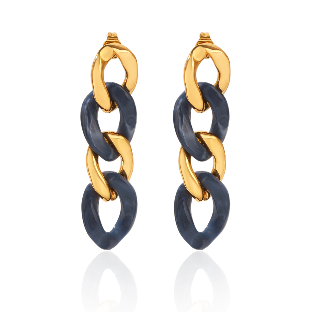 Boucles D'Oreilles Pendantes Pour Femmes En Acier Inoxydable, Imperméables Et En Résine, En Forme De Chaîne.