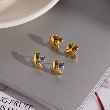 Boucles d'oreilles puces pour femmes en acier inoxydable étanche, en forme de X, couleur or 2