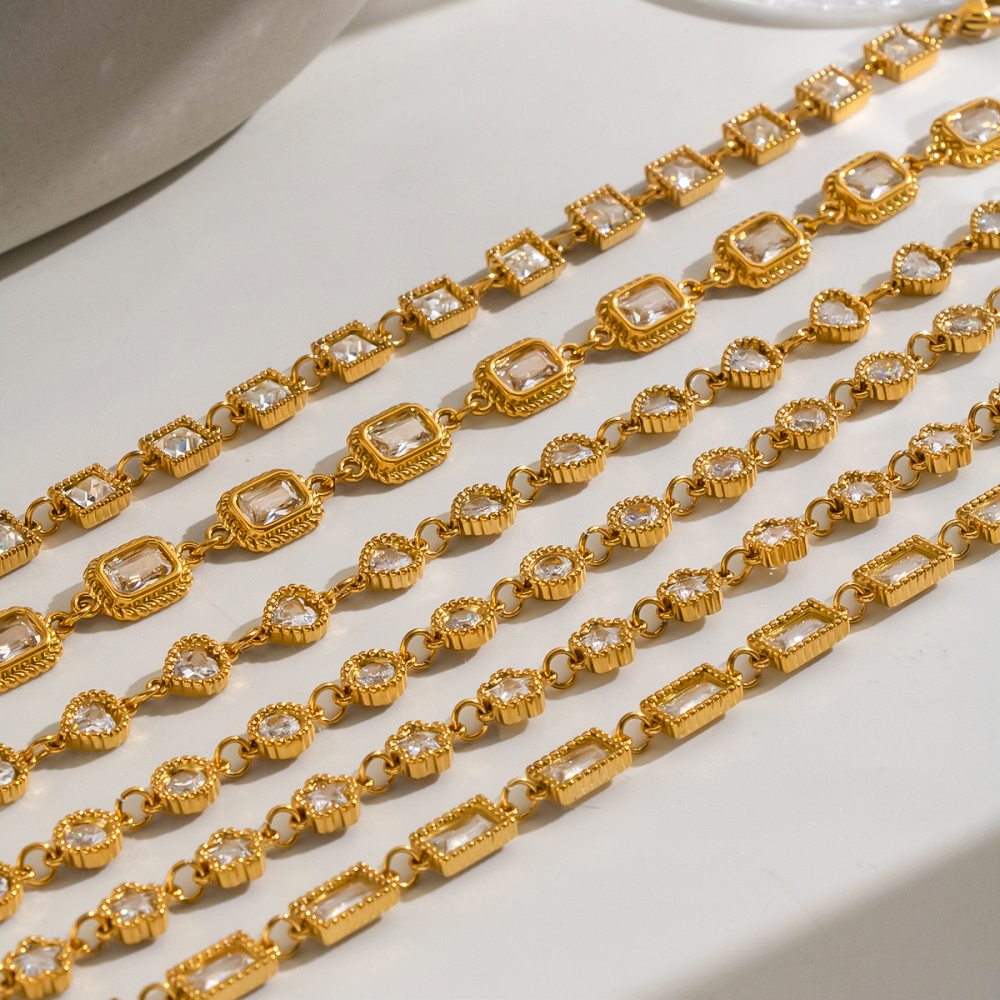 Bracelets À Maillons Pour Femmes En Acier Inoxydable Étanche, Couleur Or, Avec Zircon. Image3