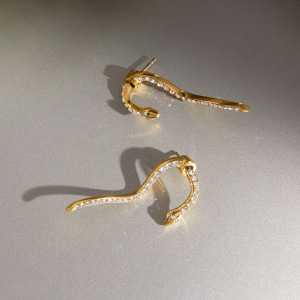 Boucles D'Oreilles Puces Pour Femmes En Acier Inoxydable Doré, Forme Serpent, Étanches, Ornées De Strass h5 Image4
