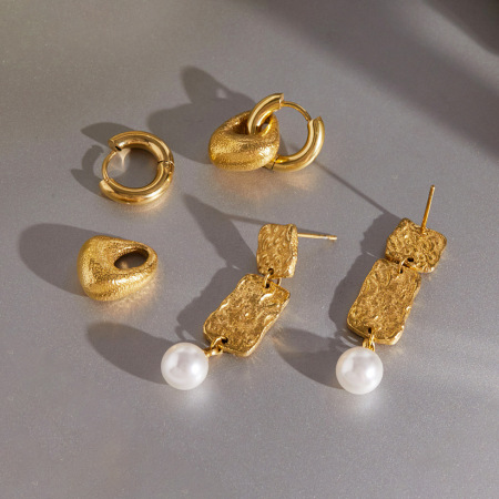 Boucles d'oreilles pendantes pour femme, style rétro géométrique, en acier inoxydable, couleur or, étanches. 2