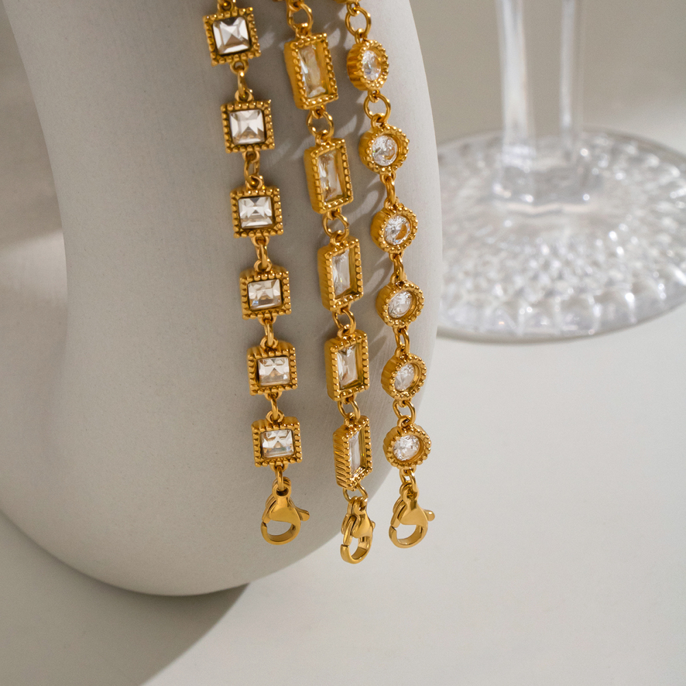 Bracelets À Maillons Pour Femmes En Acier Inoxydable Étanche, Couleur Or, Avec Zircon. Image7