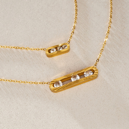 Colliers pendentifs pour femmes en acier inoxydable de forme géométrique, étanches, couleur or et zircon 2