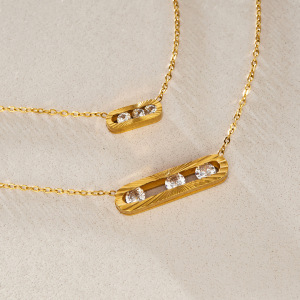 Colliers Pendentifs Pour Femmes En Acier Inoxydable De Forme Géométrique, Étanches, Couleur Or Et Zircon h5 Image2