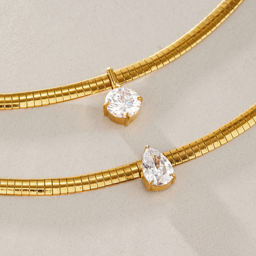 Colliers Pendentifs Pour Femmes En Acier Inoxydable, Couleur Or, Avec Zircon En Forme De Goutte Image5