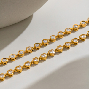 Bracelet Chaîne Femme En Acier Inoxydable Doré Avec Zircon Et Motif Cœur Simple, Collection Luxueuse h5 Image4