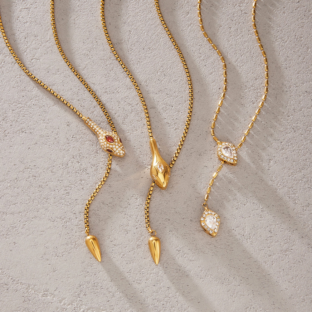 Colliers Pendentifs Pour Femmes En Acier Inoxydable, Forme Serpent, Couleur Or, Strass Et Zircon, Étanches Image2