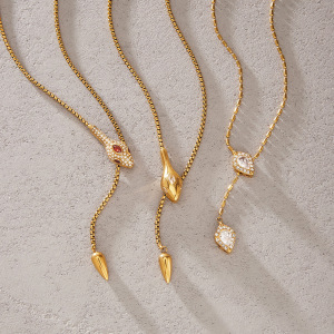 Colliers Pendentifs Pour Femmes En Acier Inoxydable, Forme Serpent, Couleur Or, Strass Et Zircon, Étanches h5 Image2