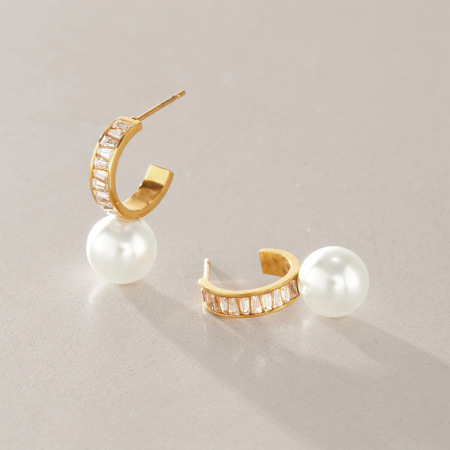 Boucles d'oreilles puces élégantes pour femmes, en acier inoxydable imperméable, avec zircon et perles artificielles. 2