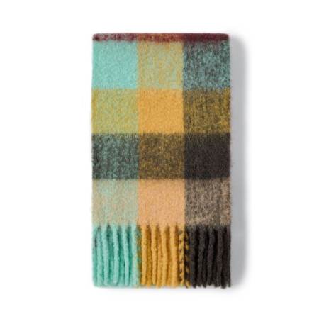 Écharpes d'hiver en laine et polyester mélangés, à carreaux doux et pompons, de la série Simple