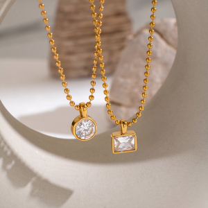 Colliers Pendentifs Pour Femmes En Acier Inoxydable Étanche, Forme Géométrique, Couleur Or h5 Image3
