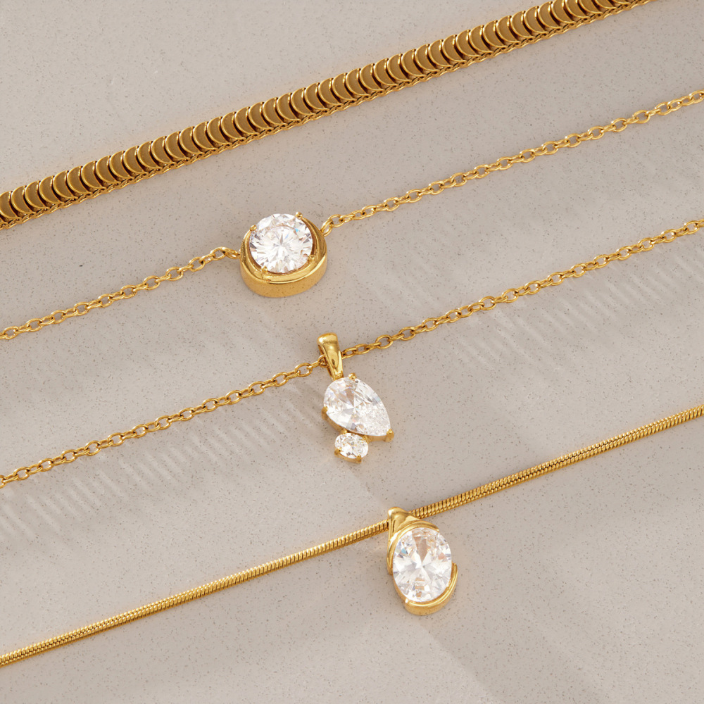 Colliers Pendentifs Pour Femmes En Acier Inoxydable, Couleur Or, Avec Zircon, Forme Géométrique Simple Image4