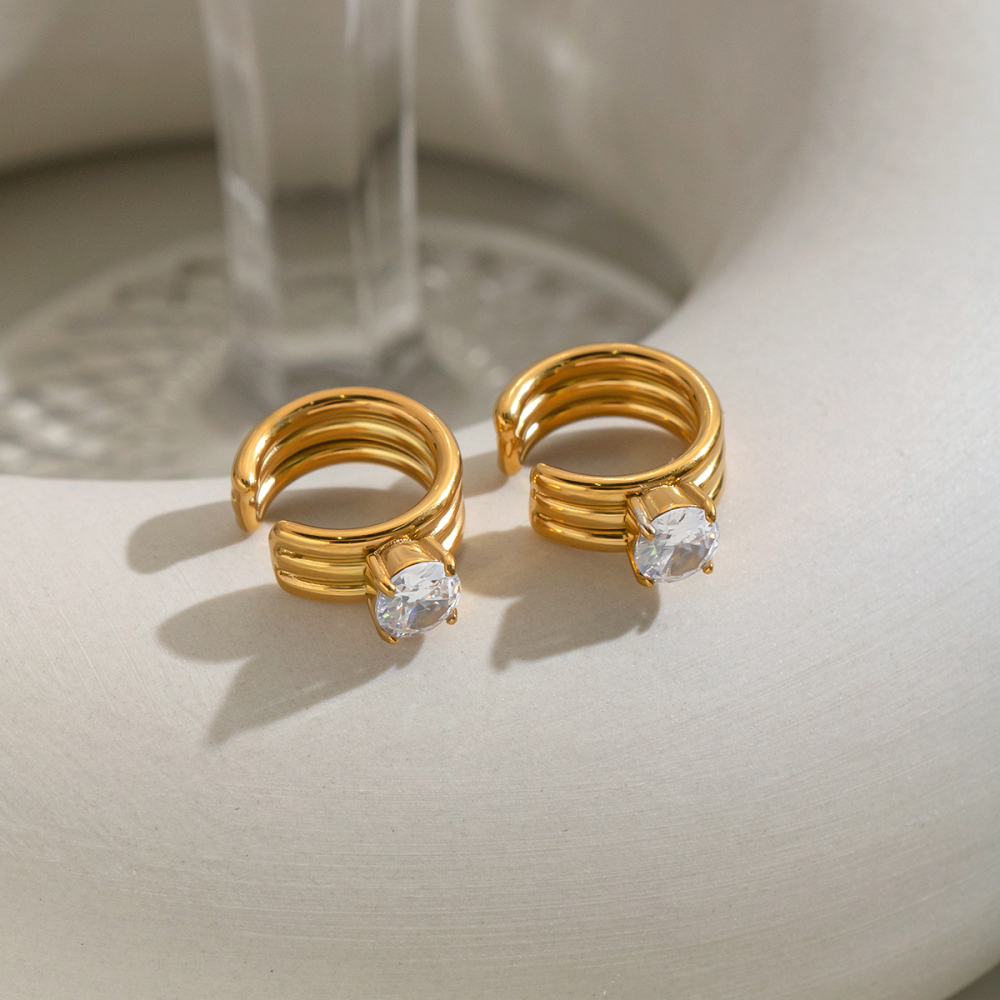 Boucles D'Oreilles Manchette Pour Femmes En Acier Inoxydable Étanche, Couleur Or, En Forme De C, Ornées De Zircon. Image4