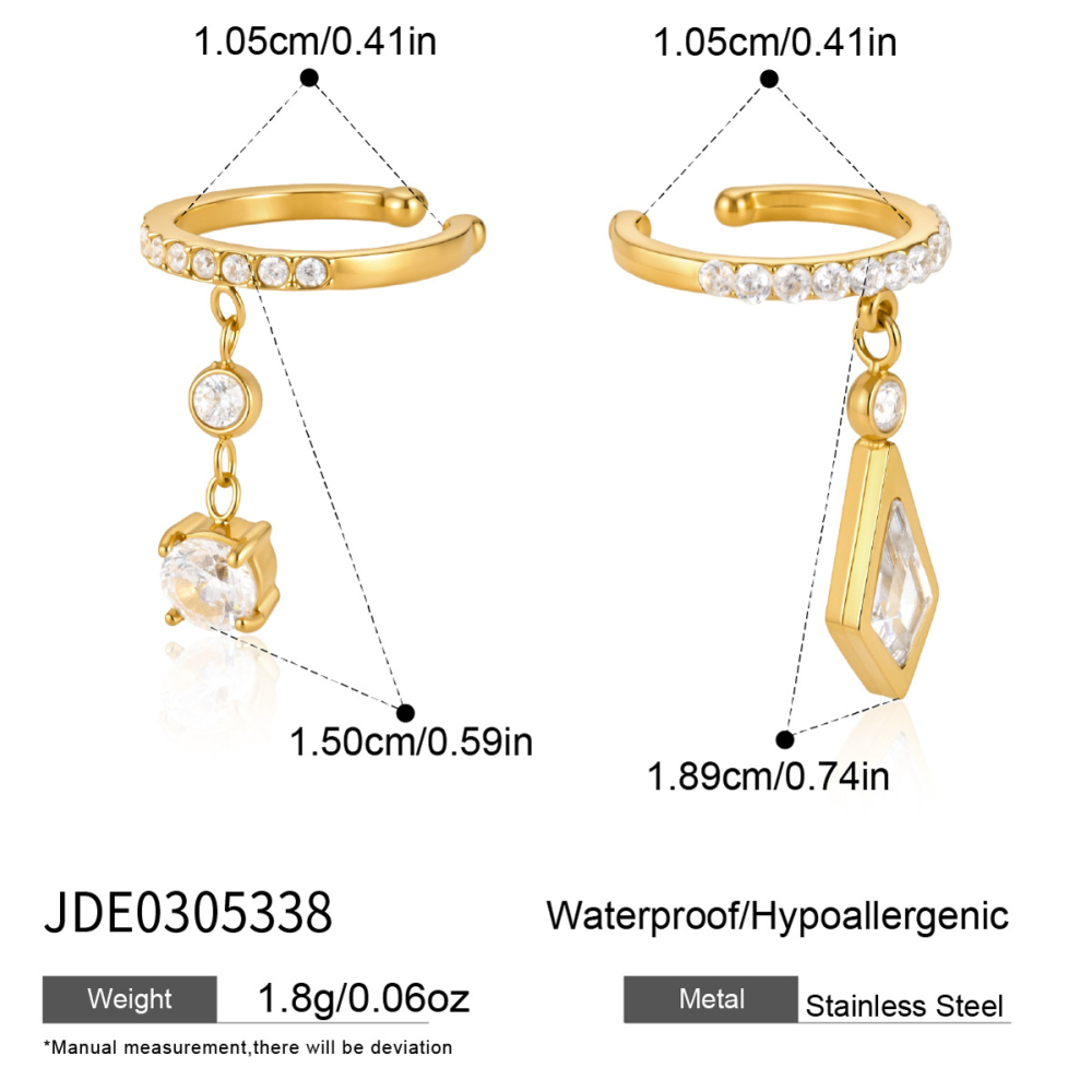 Boucles D'Oreilles Manchette Élégantes Pour Femmes, En Acier Inoxydable Imperméable, Couleur Or, Ornées De Zircon Et De Pompons.