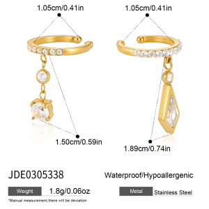 Boucles D'Oreilles Manchette Élégantes Pour Femmes, En Acier Inoxydable Imperméable, Couleur Or, Ornées De Zircon Et De Pompons. h5