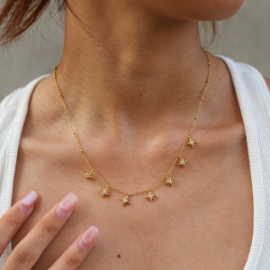 Colliers Pendentifs Unisexes Simple Series Daily Star En Acier Inoxydable, Étanches, Couleur Or Et Strass h5 Image4