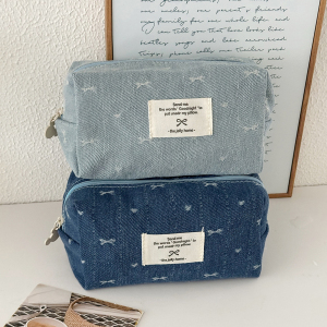 Trousses À Maquillage Pour Femmes En Denim Avec Nœud Papillon h5 Image2