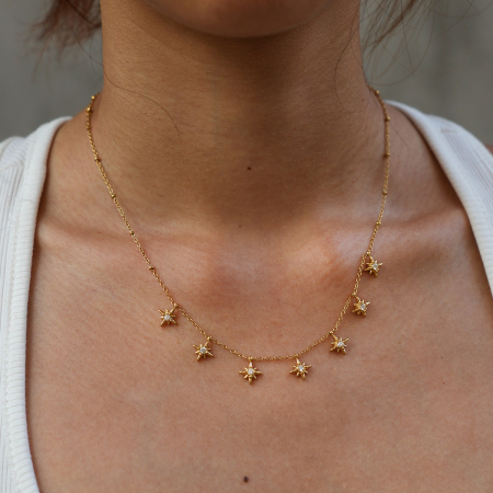 Colliers pendentifs unisexes Simple Series Daily Star en acier inoxydable, étanches, couleur or et strass