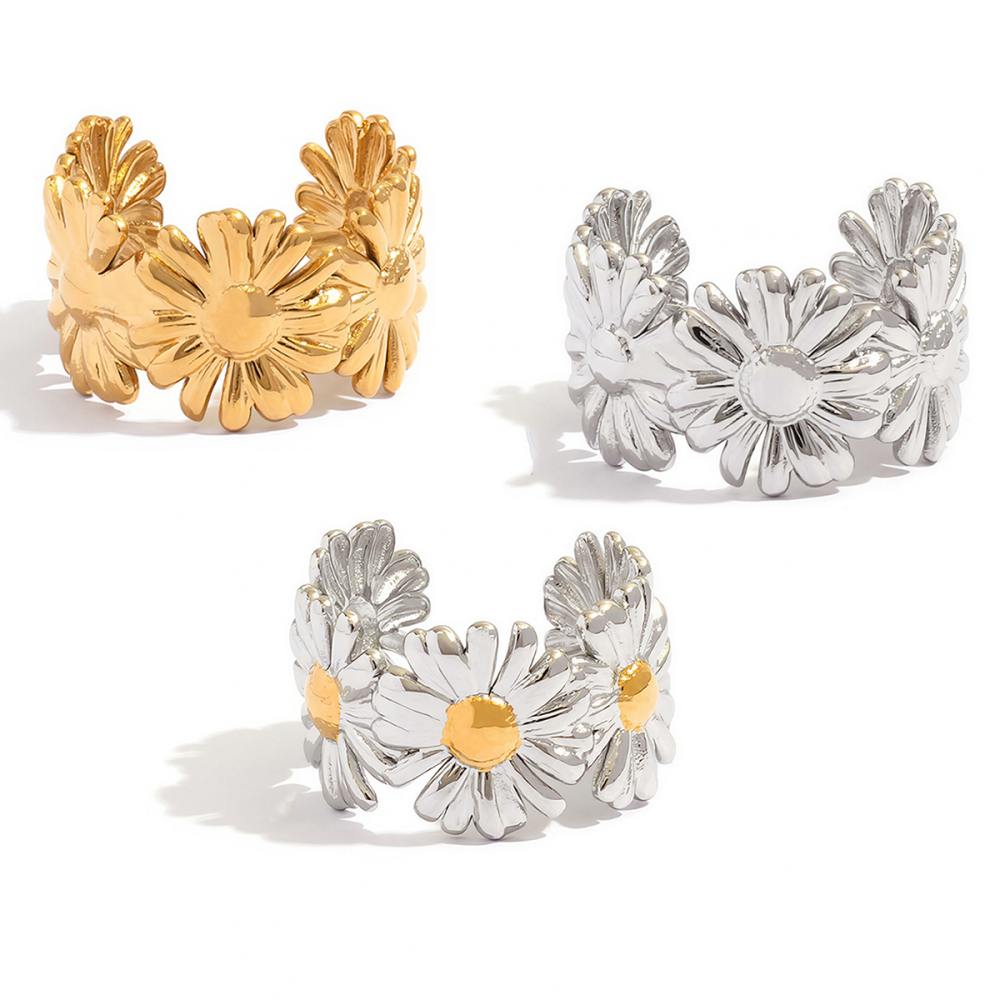 Bagues Tendance Simple Series Daily Flower En Acier Inoxydable Étanche Couleur Or Image4