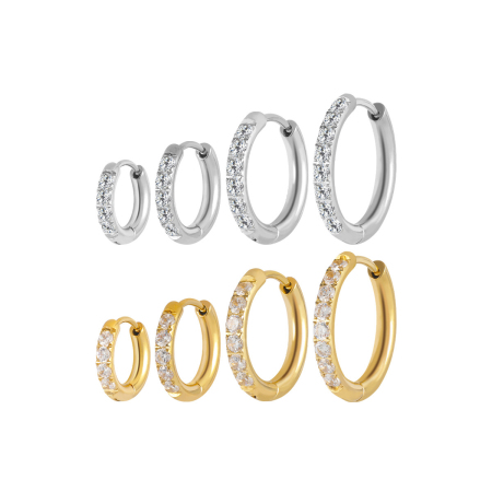 Boucles d'oreilles créoles pour femmes Simple Series Daily Circle en acier inoxydable étanche couleur or avec zircon