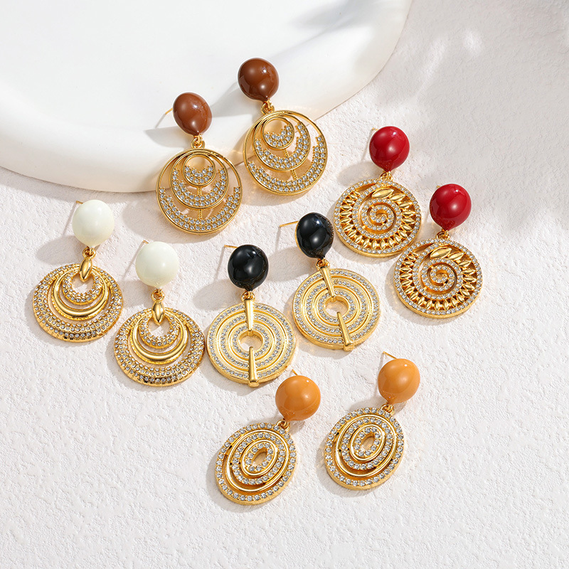 Boucles D'Oreilles Pendantes Pour Femmes, Style Rétro, En Acier Inoxydable, Couleur Or, Étanches, Collection Luxious Series Retro Circle Image2