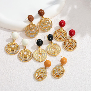 Boucles D'Oreilles Pendantes Pour Femmes, Style Rétro, En Acier Inoxydable, Couleur Or, Étanches, Collection Luxious Series Retro Circle h5 Image2