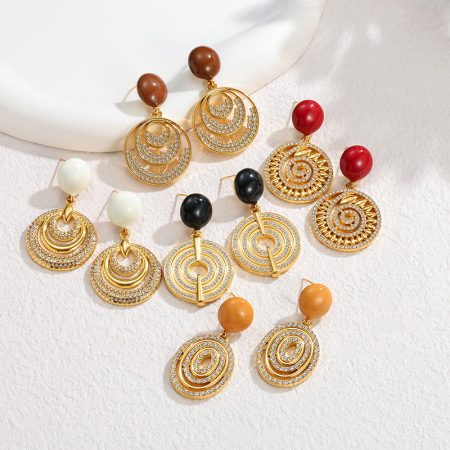 Boucles d'oreilles pendantes pour femmes, style rétro, en acier inoxydable, couleur or, étanches, collection Luxious Series Retro Circle 2