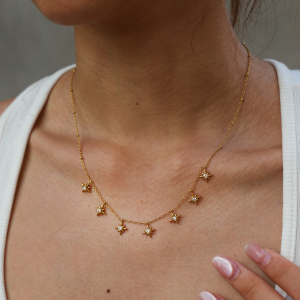 Colliers Pendentifs Unisexes Simple Series Daily Star En Acier Inoxydable, Étanches, Couleur Or Et Strass h5 Image2