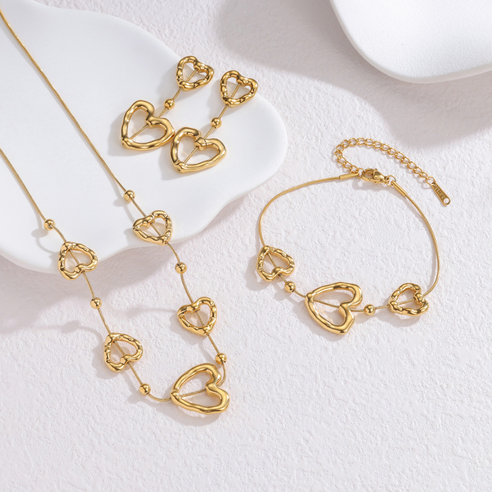 Ensembles De Bijoux Pour Femmes En Acier Inoxydable Doré, Élégants Et En Forme De Cœur, De La Série Romantique Image2
