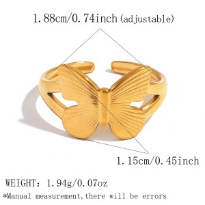 Bagues Tendance Simple Series Daily Butterfly En Acier Inoxydable Étanche Couleur Or h5 