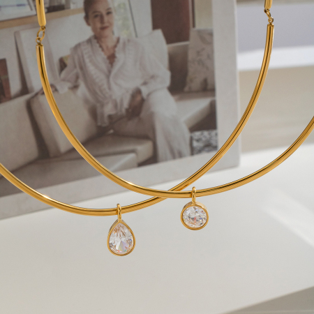 Colliers pendentifs pour femmes en acier inoxydable de forme géométrique, étanches, couleur or et zircon 2