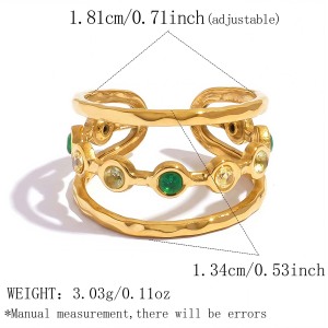 Bagues Simple Series Daily Forme Irrégulière Acier Inoxydable Étanche Couleur Or Zircon h5 