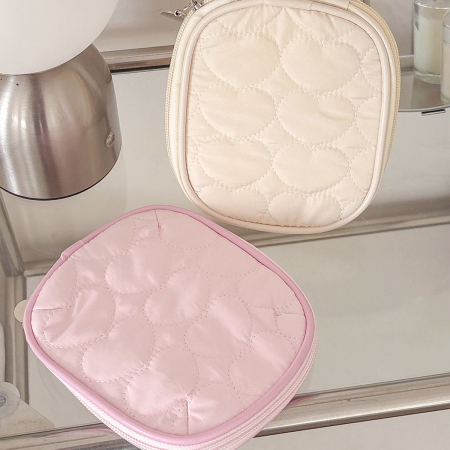 Trousses à maquillage pour femmes en polyester uni avec motif cœur simple 2