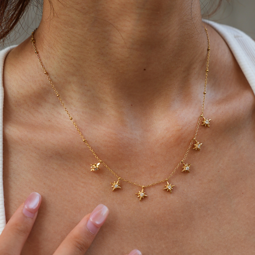 Colliers Pendentifs Unisexes Simple Series Daily Star En Acier Inoxydable, Étanches, Couleur Or Et Strass Image3
