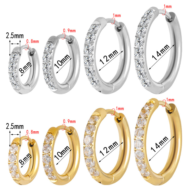 Boucles D'Oreilles Créoles Pour Femmes Simple Series Daily Circle En Acier Inoxydable Étanche Couleur Or Avec Zircon Image6