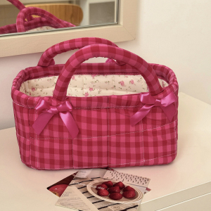 Sac De Rangement En Coton À Carreaux Avec Nœud Papillon, Collection Romantique h5 